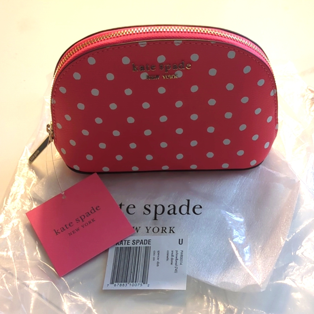 Kate Spade Small Dome Pink Polka Dot cosmetic case.  Brand New with Tags.